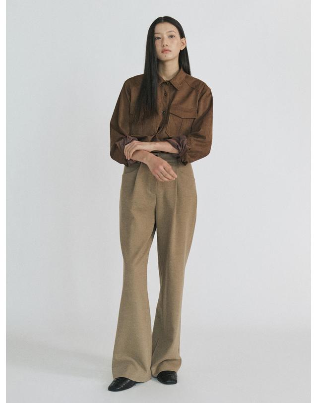 스텝어라운드 Soft Wool Wide Pants_BROWN 브론즈 착용컷