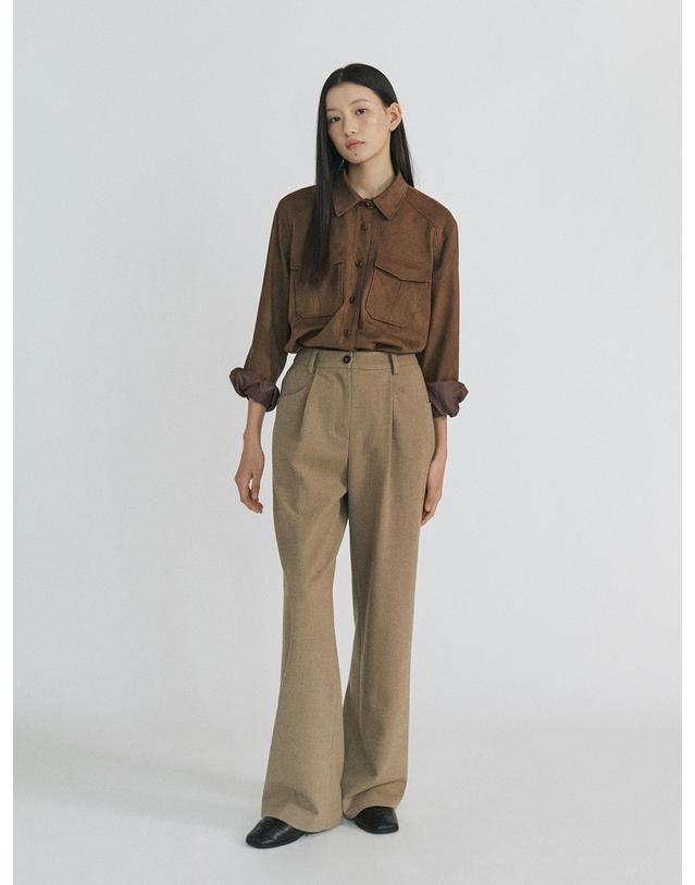 스텝어라운드 Soft Wool Wide Pants_BROWN 브론즈 착용컷