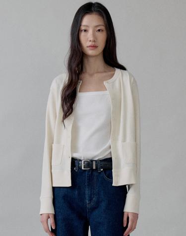 Waffle Cotton Jersey Cardigan_IVORY