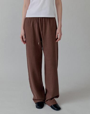 Cottage Relax Fit Wide Banding Pants_BROWN