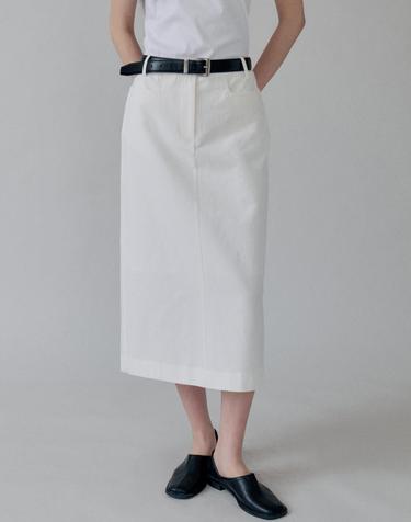 Straight Pocket Cotton Skirt_WHITE