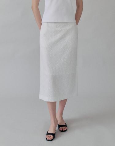 Floral Straight Skirt_WHITE