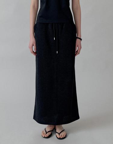 Pile Jersey Maxi Straight Skirt_BLACK