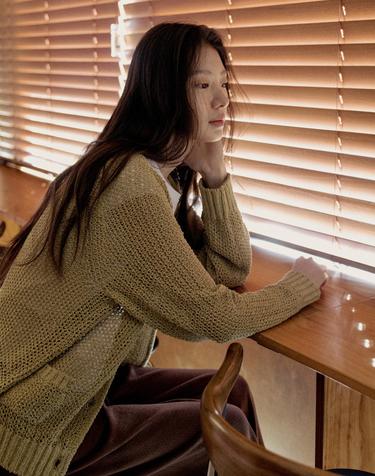 Net Cotton Cardigan_OLIVE