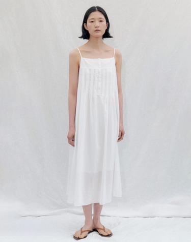 Pintuck Button Slip Dress_WHITE