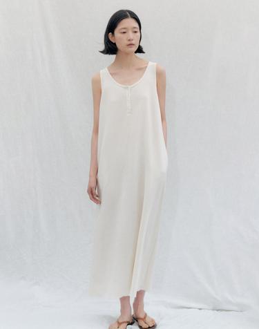 Waffle Jersey Henley Sleeveless Dress_CREAM