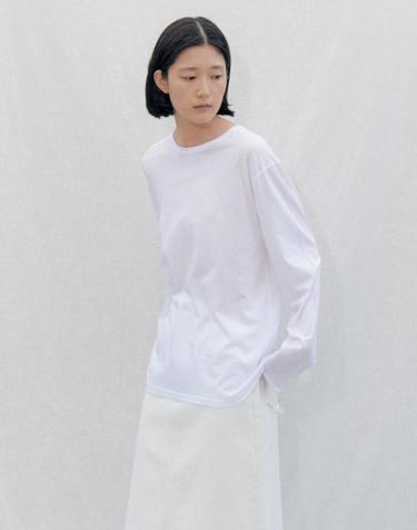 Loose Fit Cotton Long Sleeve Tee_WHITE