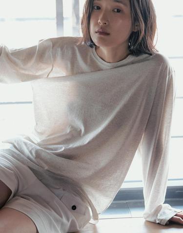 Loose Fit Cotton Long Sleeve Tee_OATMEAL