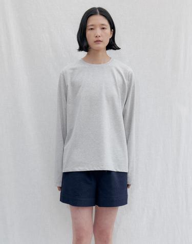 Cotton Stripe Long Sleeve Tee_MELANGE GRAY