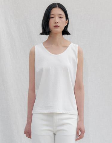 Boxy Fit Cotton Sleeveless Tee_WHITE