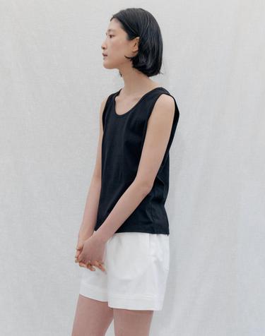 Boxy Fit Cotton Sleeveless Tee_BLACK
