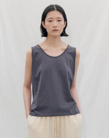 Boxy Fit Cotton Sleeveless Tee_CHARCOAL