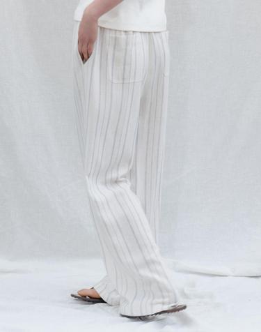 Linen Stripe Easy Banding Pants_OATMEAL