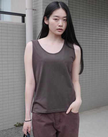 Boxy Fit Cotton Sleeveless Tee_BROWN