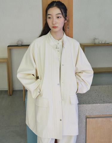 Cotton Stand Collar Snap Jumper_IVORY