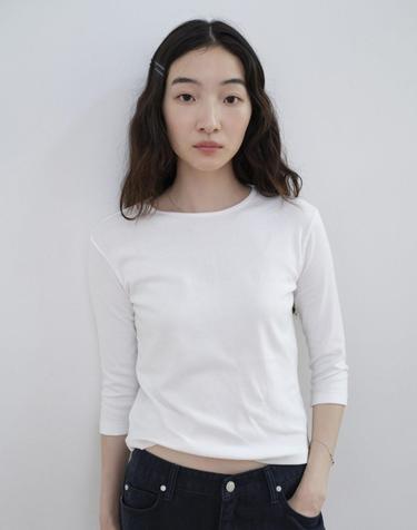 Basic 3/4 Sleeve Slim TEE_WHITE