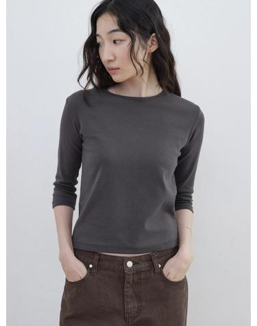 Basic 3/4 Sleeve Slim TEE_CHARCOAL