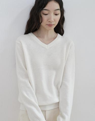 Cashmere Superfine Wool V-Neck Knit_IVORY