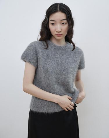 Alpaca Hairy Crop Knit_GREY
