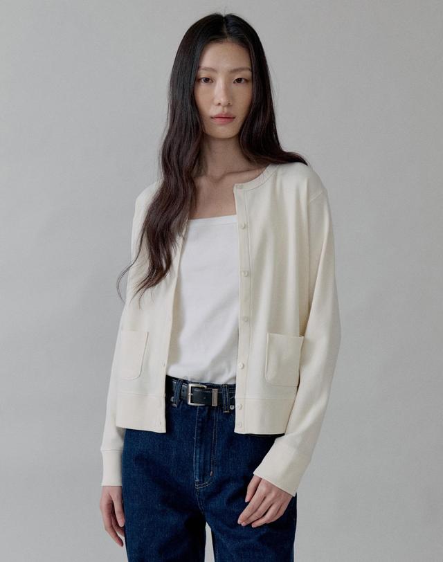 스텝어라운드 Waffle Cotton Jersey Cardigan_IVORY 착용컷