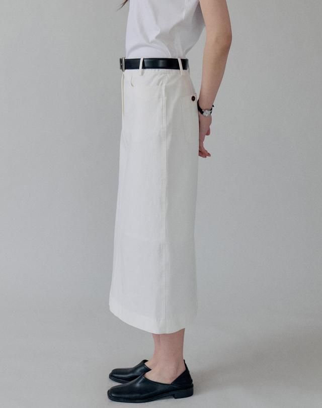 스텝어라운드 Straight Pocket Cotton Skirt_WHITE 착용컷