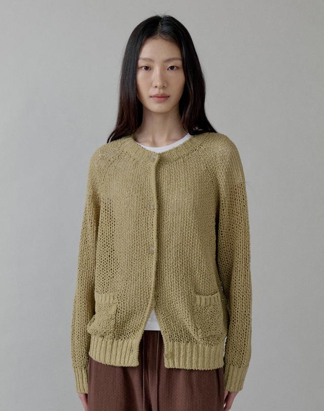 스텝어라운드 Net Cotton Cardigan_OLIVE 착용컷