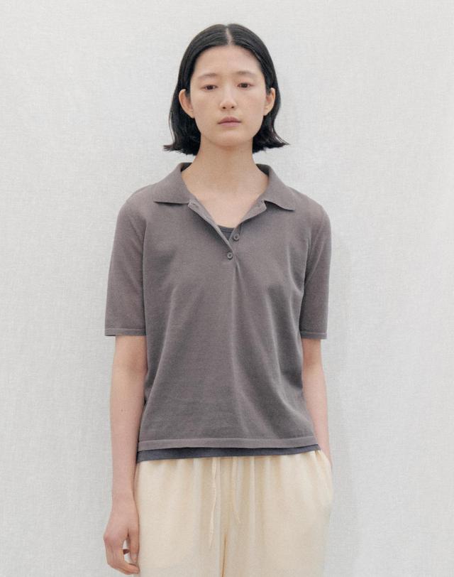 스텝어라운드 See-Through Collar Half Knit_CHARCOAL 착용컷