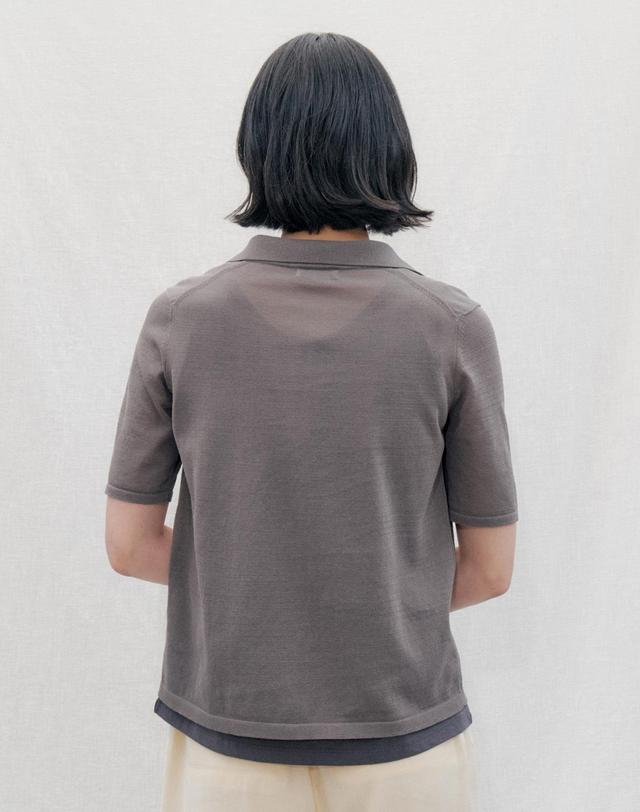 스텝어라운드 See-Through Collar Half Knit_CHARCOAL 착용컷