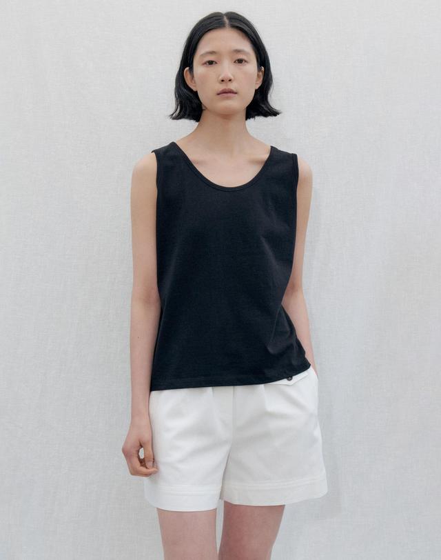 스텝어라운드 Boxy Fit Cotton Sleeveless Tee_BLACK 화이트 착용컷