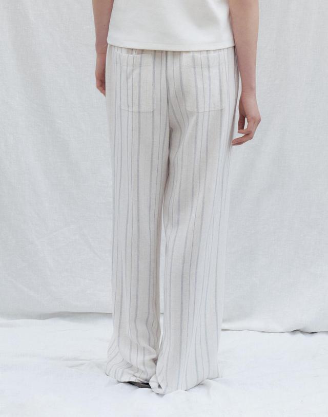 스텝어라운드 Linen Stripe Easy Banding Pants_OATMEAL 착용컷