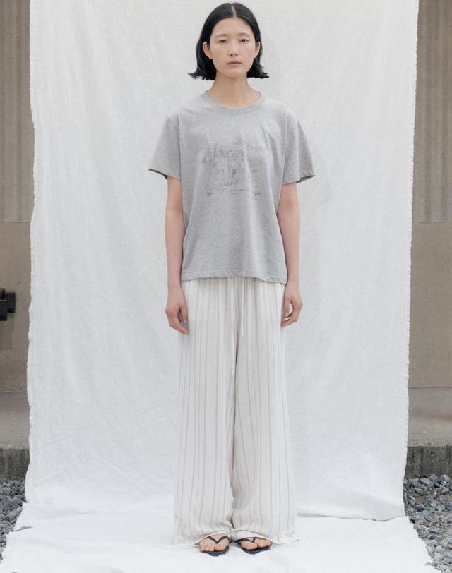 스텝어라운드 Linen Stripe Easy Banding Pants_OATMEAL 착용컷