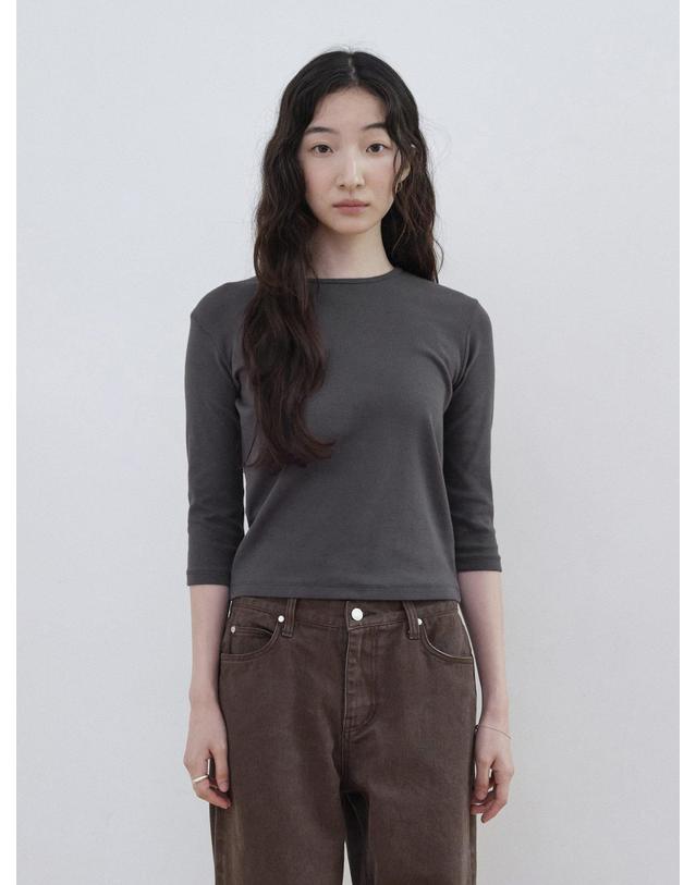 스텝어라운드 Basic 3/4 Sleeve Slim TEE_CHARCOAL 착용컷