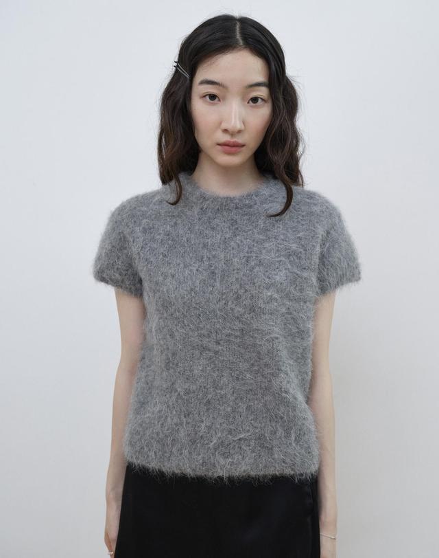 스텝어라운드 Alpaca Hairy Crop Knit_GREY 착용컷