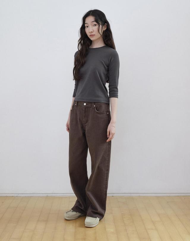 스텝어라운드 Soft Washing Color Straight Denim_BROWN 착용컷