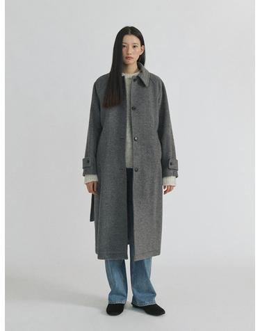 Merino Wool Balmacaan Loose Fit Belted Coat_GREY