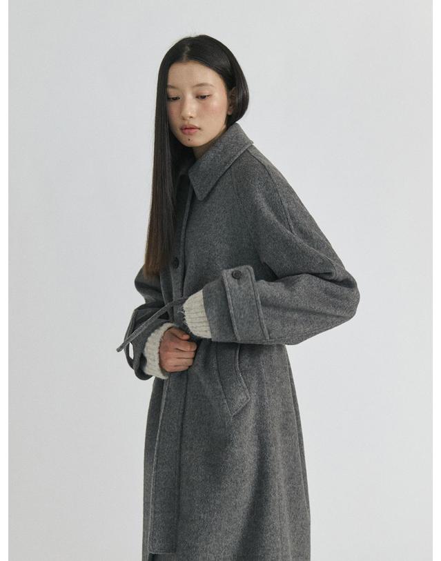 스텝어라운드 Merino Wool Balmacaan Loose Fit Belted Coat_GREY 착용컷