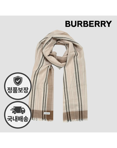 버버리 울 실크 스카프 81113241 스트라이프 라이트도프