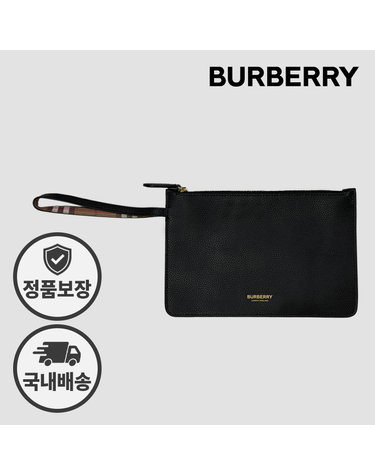 버버리 파우치 클러치백 81214421 그레인 레더 스트랩 블랙