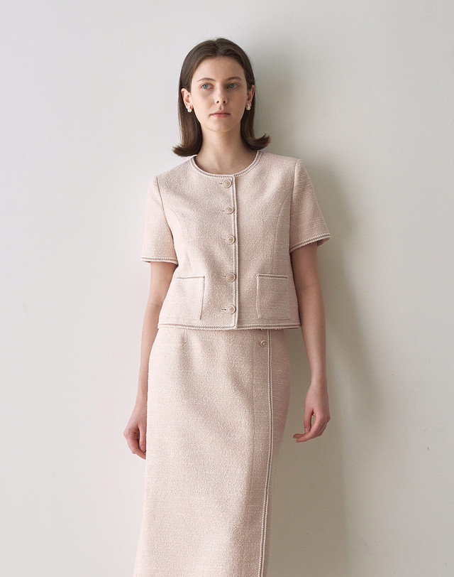 엠므 Ines Tweed Jacket_Light Pink 착용컷
