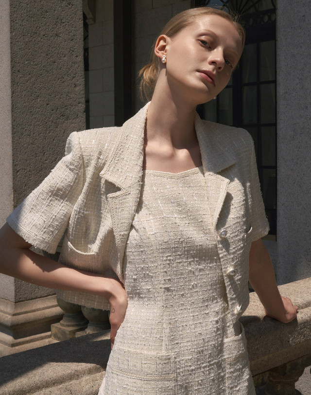 엠므 Monika Tweed Jacket_Ivory 착용컷
