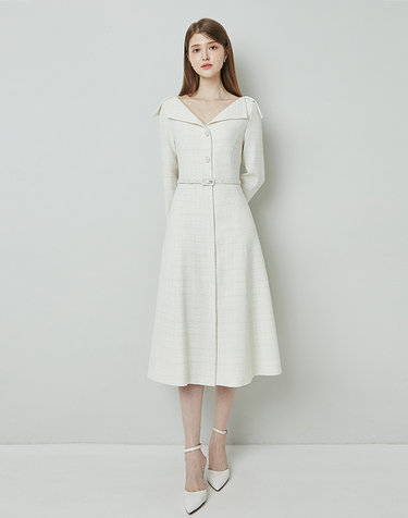 VICTORIA tweed dress_Ivory