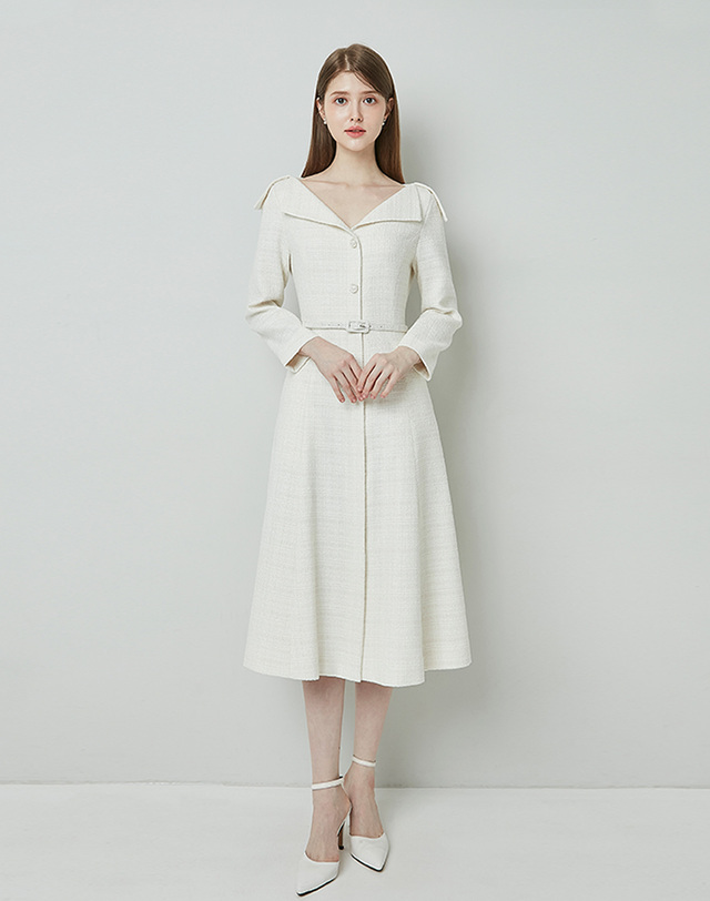 엠므 VICTORIA tweed dress_Ivory 착용컷
