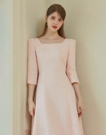 엠므 RISA Square neck tweed Dress_Pink