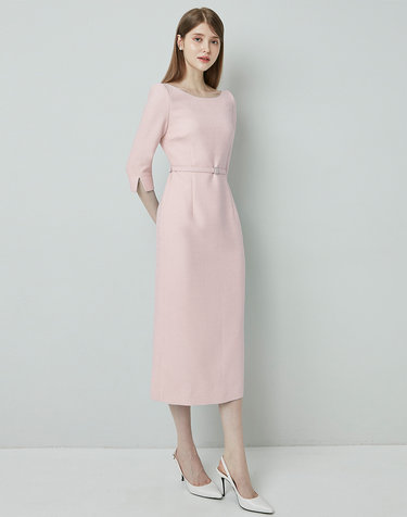 SERENA Boat neck Tweed Dress_Pink