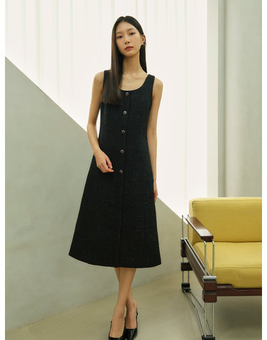 JANE U neck Sleeveless Tweed dress_black