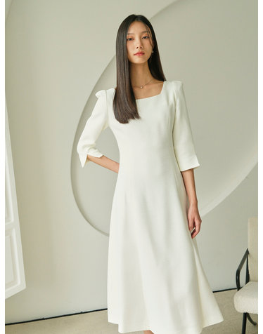 RISA Square neck tweed Dress_ivory