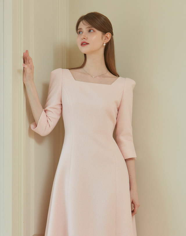 엠므 RISA Square neck tweed Dress_Pink 착용컷