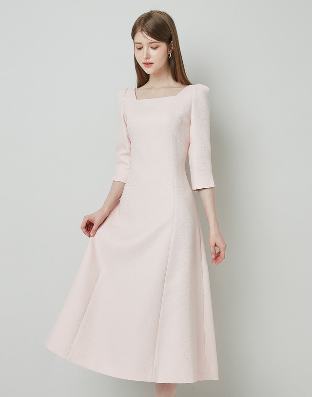 엠므 RISA Square neck tweed Dress_Pink 착용컷