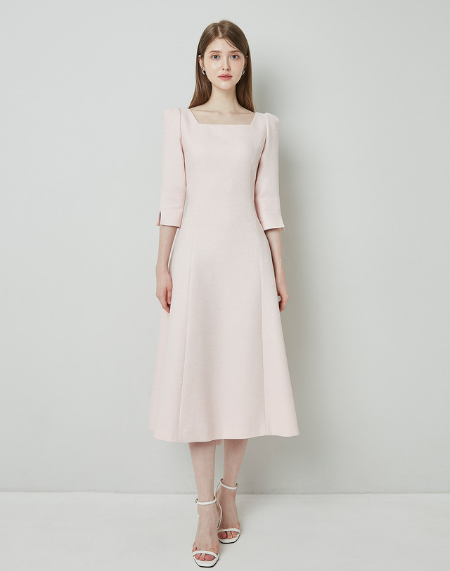 엠므 RISA Square neck tweed Dress_Pink 착용컷