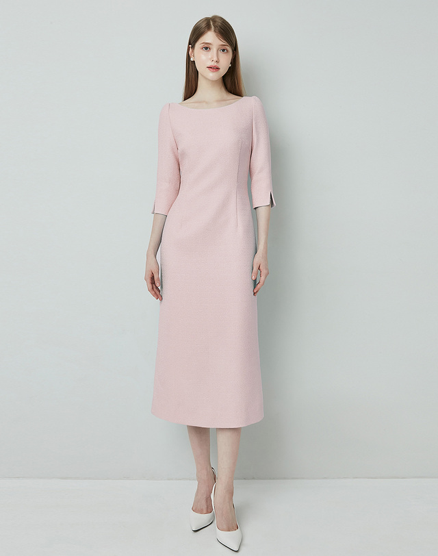 엠므 SERENA Boat neck Tweed Dress_Pink 착용컷